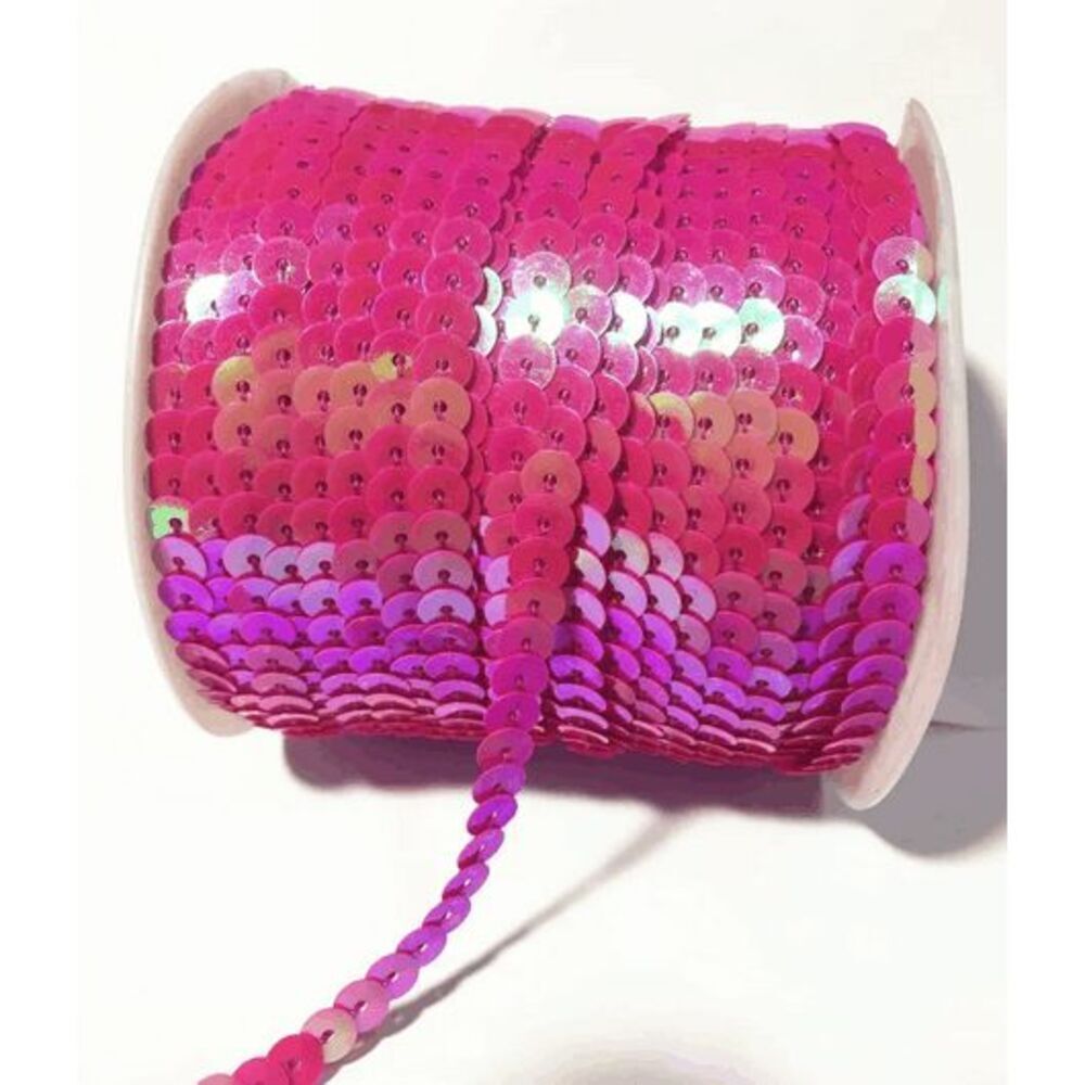 1 Roll of Shiny AB Fuscia Pink Rose Red Sequin Trim 100 Yards 6mm - Brand New